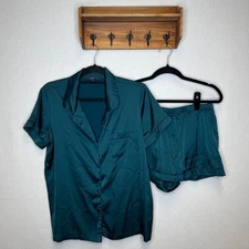 I.N.C. International Concepts Med Womens Satin Pajama Set Sleepwear Short Sleeve