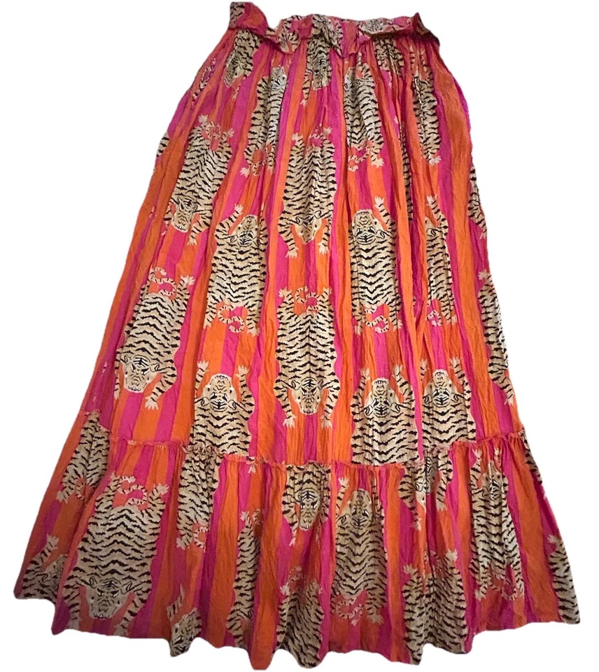 Maxi Falda Ojo del Tigre Talla Grande Rosa Naranja Rayas Algodón Boho Bolsillos Completa Foto 4 de 4