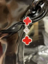 Aretes Clover Trio, Color Rojo, Plata 925 , 6.5 Gramos