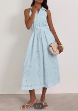 Vita Grace VIOLA CUTWORK TIMELESS BELTED DRESS | SKY BLUE