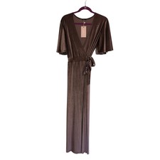 Velvet Wrap Dress Mia Dream Design Size S Maxi Wedding Evening Taupe Brown NEW