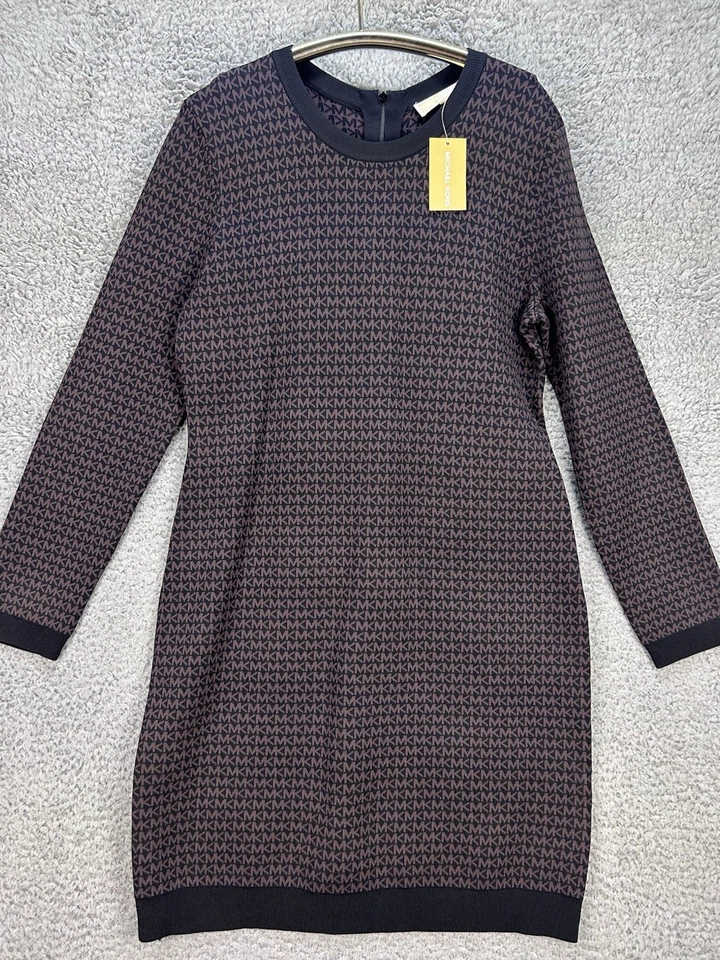 NWT MICHAEL KORS Knit Monogram Bodycon Sweater Dress w/Geo Print Logo Sz XL - Image 2 of 4