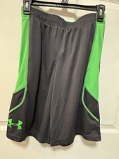 Under Armour Boys Halfback Tech Shorts, Black/Green,Sz L Youth, Adjustable Waist