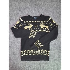 Polo Ralph Lauren Reindeer Sweater Black Fair Isle Knit Boys XL 20 Fits Wms XS S
