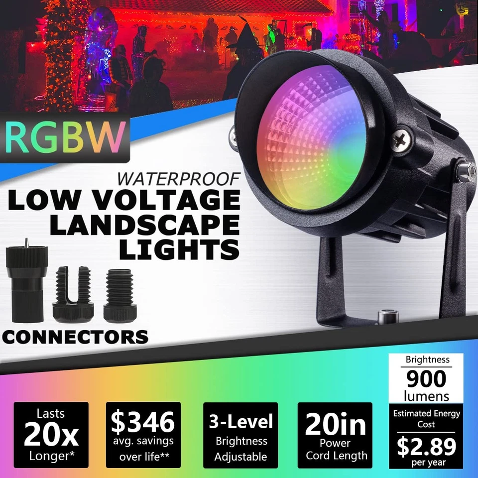 RGBW Low Voltage Landscape Lighting Kit with Transformer and Timer 12W 12-24V... - Image 3 of 4