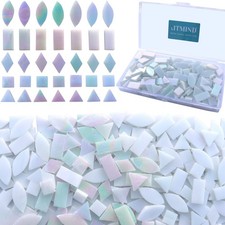LITMIND Iridescent Glass Mosaic Tiles for Crafts, 240 Pieces 5 Shapes Mixed Stai