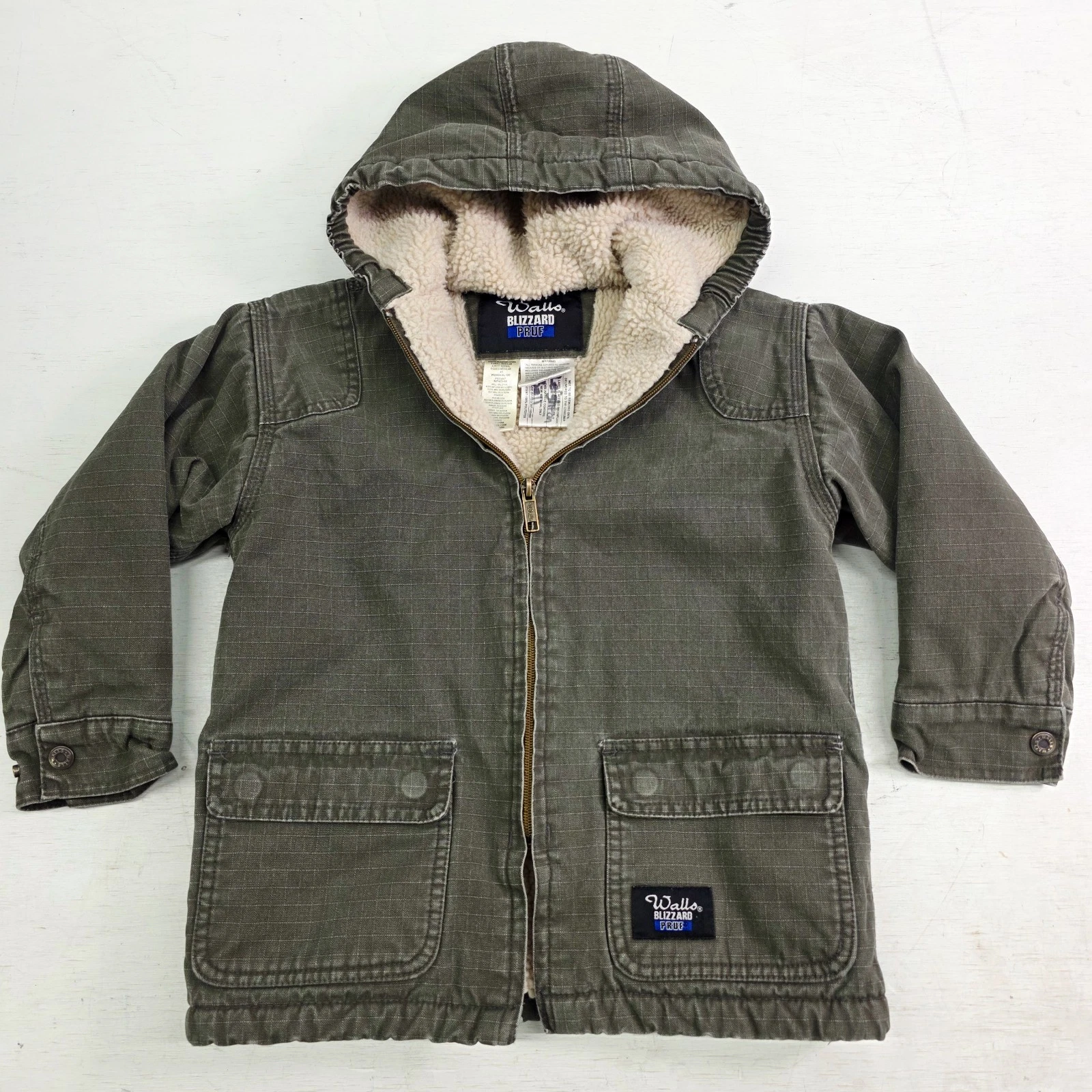 Walls Jacket Kids Boys Sz XS 4/5 Green Blizzard Pruf Ripstop Canvas Sherpa Lined