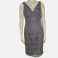 Vintage Victor Costa Grey Lace Cocktail Dress Sz 4 Sheath Cutout Wiggle Evening