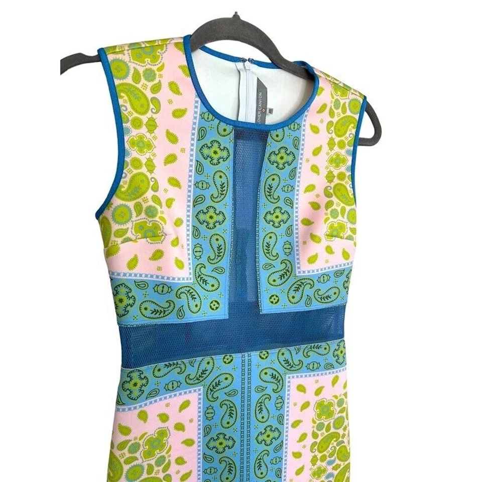 Clover Canyon Scuba Sheath Tank Sleeveless Dress Mesh Paisley Size XS Pink Blue - Image 2 of 4