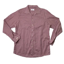 Eton Shirt Mens 18 Burgundy White Contemporary Fit Gingham Check Cotton Dress