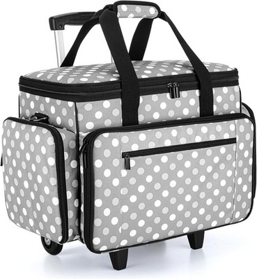 LUXJA sewing machine case with detachable trolley in gray polka dots.