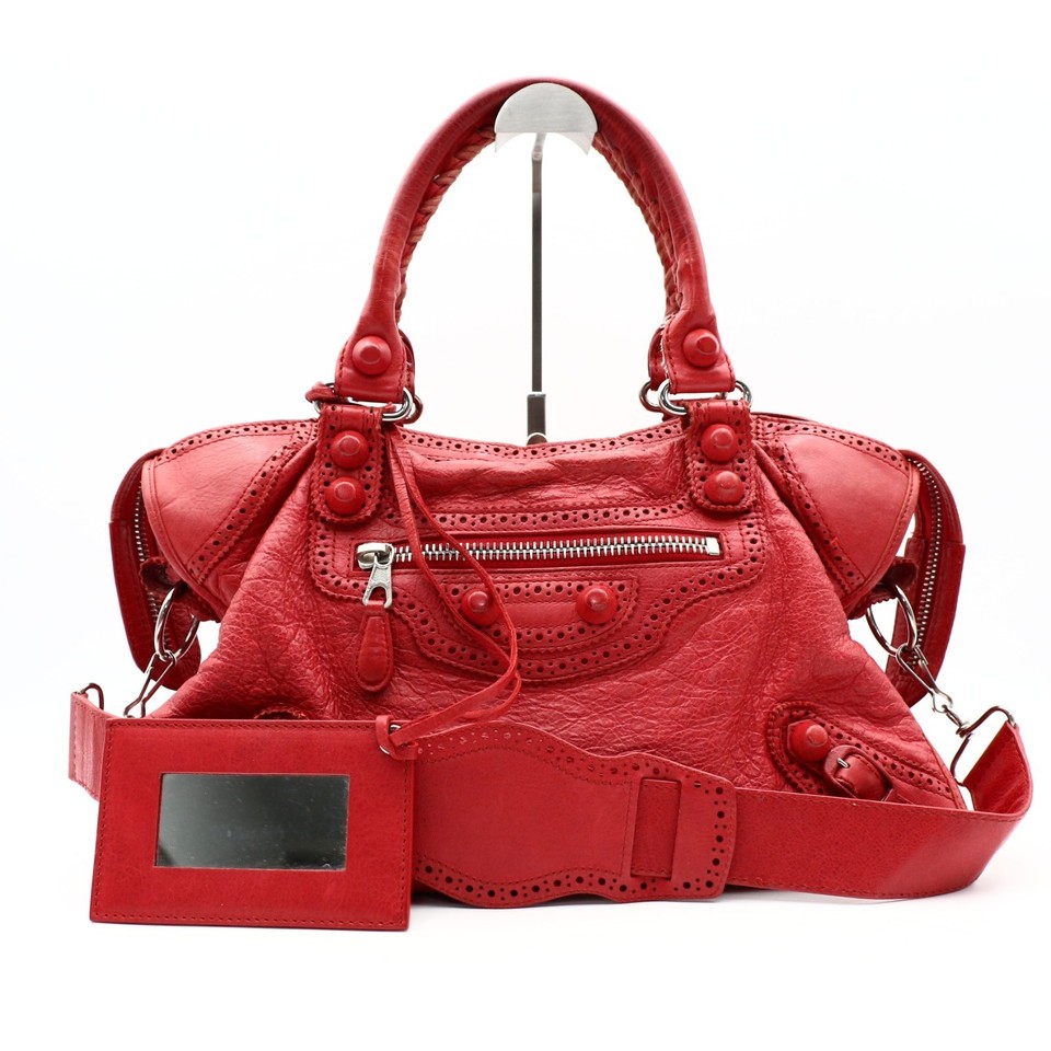 BALENCIAGA The City Giant Red Leather Handbag 2way Shoulder Bag