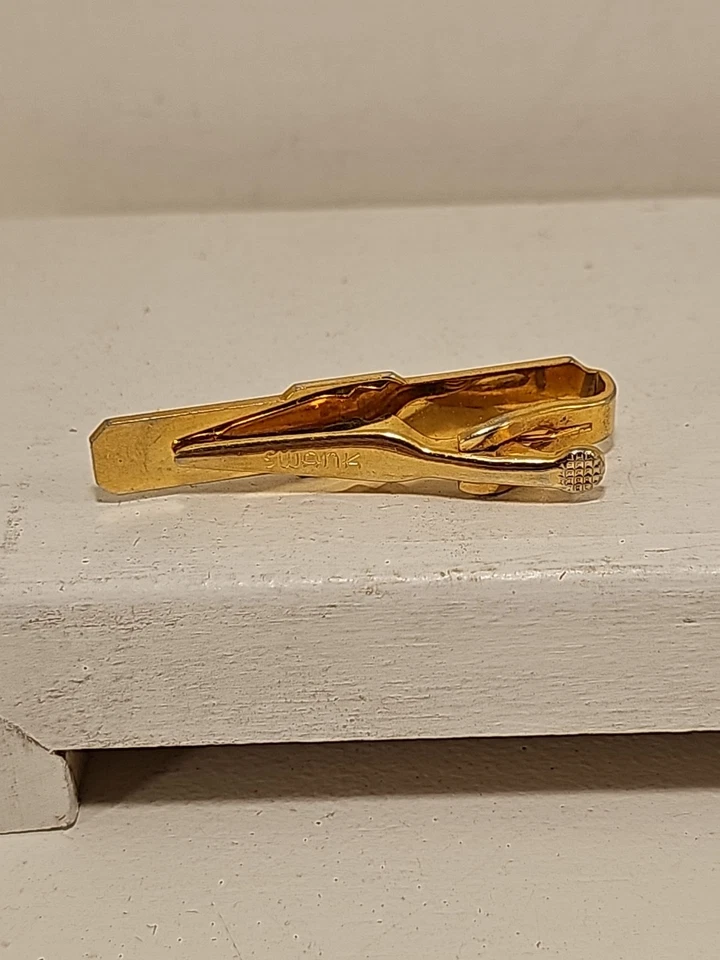 Vintage Swank Goldtone Tie Bar Clip Monogramed "N" - Image 3 of 4