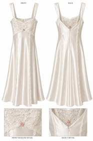 Vintage Flora Nikrooz Satin Lace Nightgown Rosette Slip Dress Ivory Bridal Small