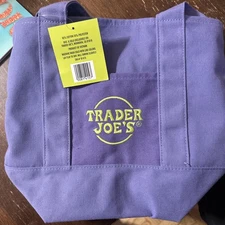 Trader Joes Trick Or Treat Mini Canvas Tote Bag Halloween Purple Green New W Tag