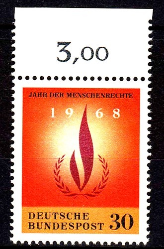 575 postfrisch Rand oben Oberrand BRD Bund Jahrgang 1968 Jahr der Menschenrechte