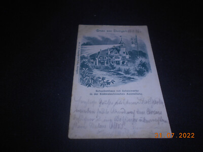 R! Greetings from Stuttgart 1896 precursor?? Schuckerthaus with headlight litho?