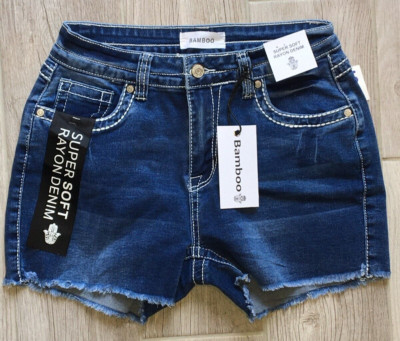 BAMBOO JEANS SHORTS Girls Juniors SIZE 9 Distressed RAYON STRETCH DENIM Soft NEW