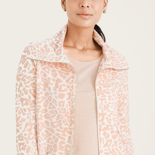CHICO'S 3=XL/16 Pink Animal Print Pima Cotton Full-Zip Cardigan Jacket NWT - Picture 2 of 9