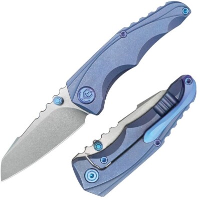 Kubey Steeltle Folding Knife 2.88'' Bohler M390 Steel Blade Blue Titanium Handle