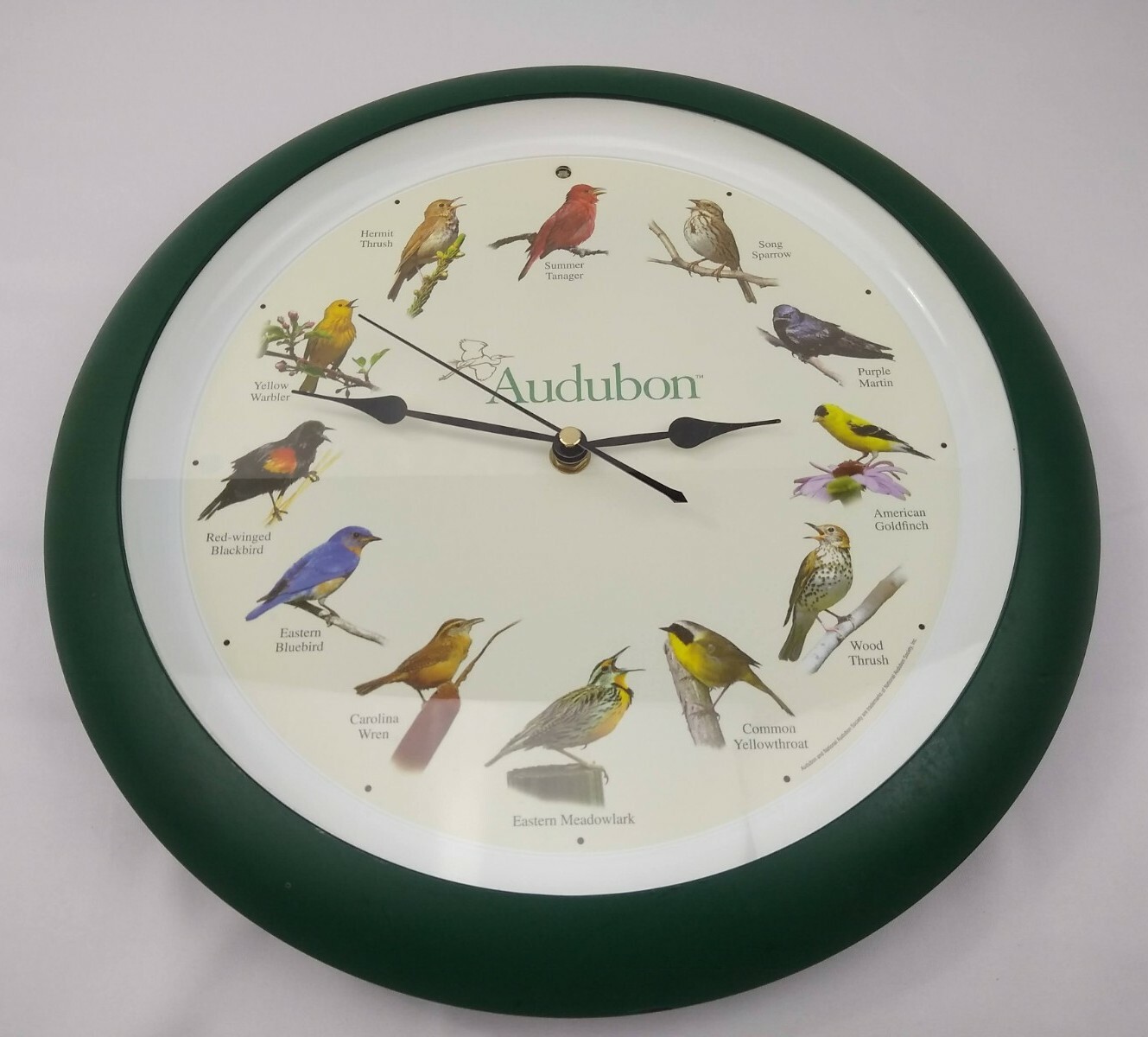 Vintage National Audobon Society Bird Song Wall Clock Quartz Green