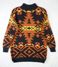Knitmakers Womens Small Brown Black Aztec Longsleeve Mock Neck Acrylic Sweater