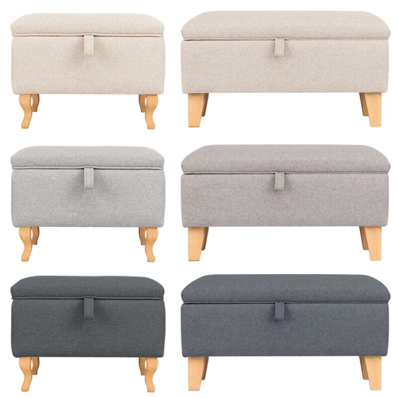 Linen Fabric Foot Rest Stool Storage Space Box Chair Cube Footstool Pouf Bench