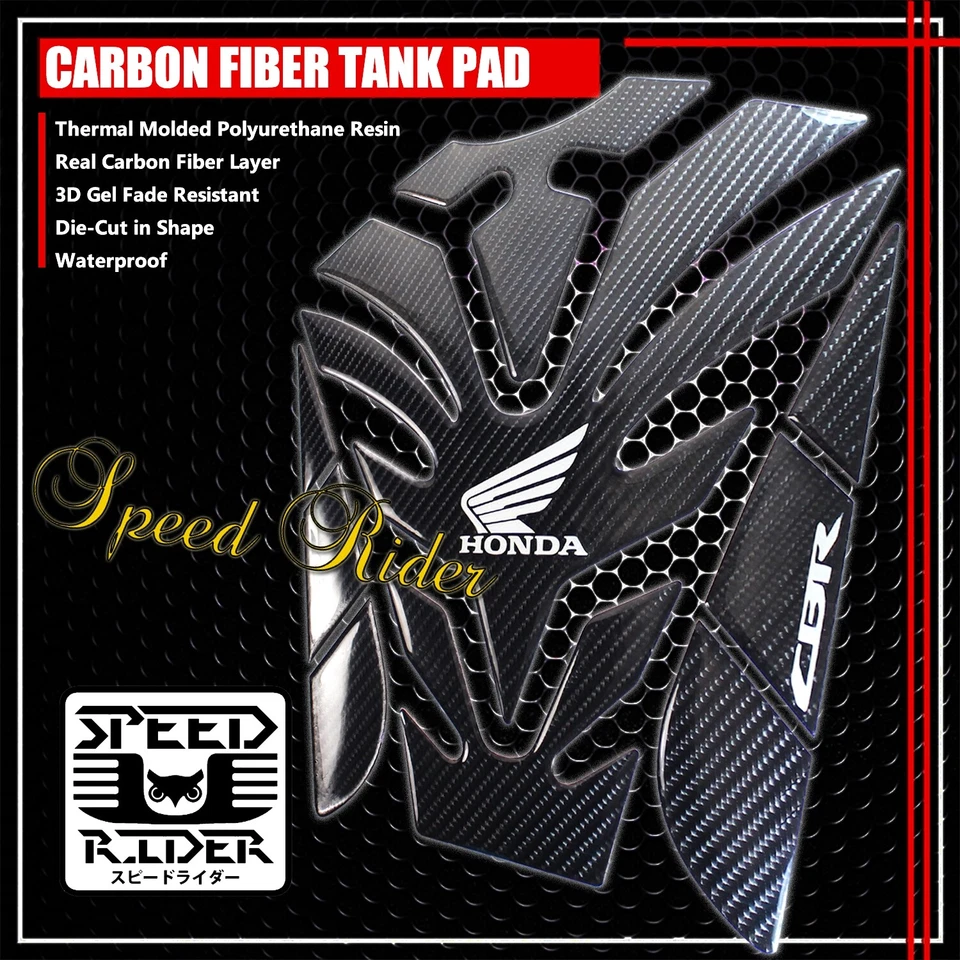 PARA CBR 600/900/1000 10" ALMOHADILLA DE TANQUE DE GAS DE FIBRA DE CARBONO REAL + PROTECTOR DE TAPA DE GAS Foto 2 de 4