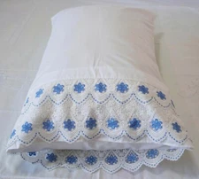 PillowCases (2) New White Cotton Sateen Embroidered Lace Standard Queen King S1