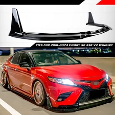 FOR CAMRY SE XSE 2018-2024 V2 WINGLET GLOSS BLACK FRONT BUMPER LIP SPLITTER ABS