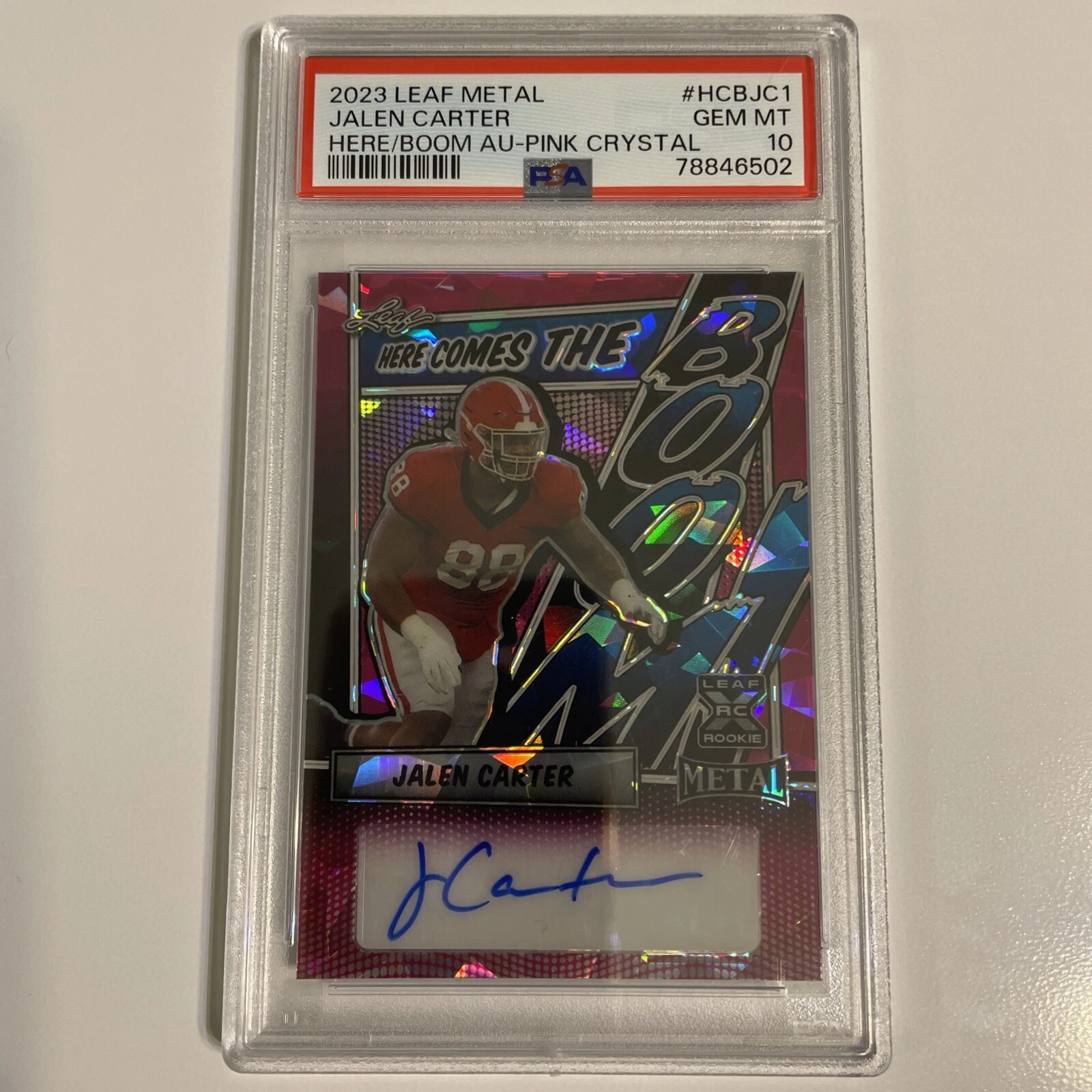 Jalen Carter Leaf Metal Here Comes the Boom Autographs #HCBJC1 Pink Crystal