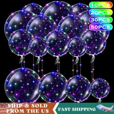 10-50PCS LED Light Up Clear BOBO Balloons 20" String Lights Birthday Christmas