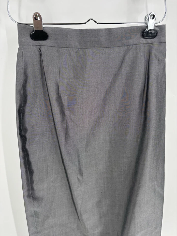 Traje Falda Zang Toi Vintage Mujer 4/6 Gris Metálico Satinado 100% Seda Botones Foto 3 de 4