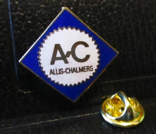 AC Allis Chalmers Trademark Logo Hat Lapel Pin Blue & White Enamel & Brass - Picture 1 of 3