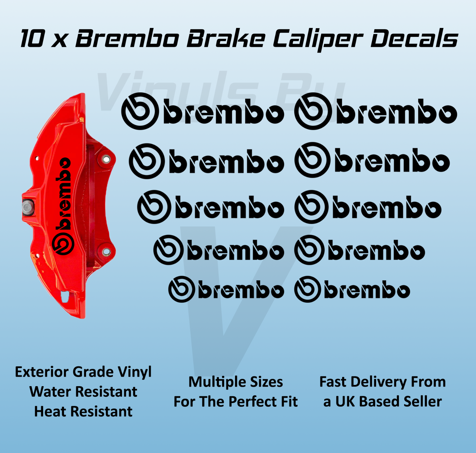 10 x Brembo Brake Caliper Decals Stickers Premium Vinyl 5 Sizes