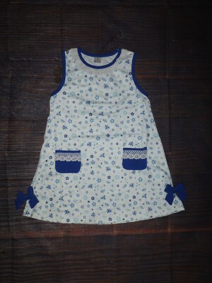 NEW Boutique Girls Blue & White Floral Sleeveless Pocket Dress