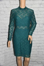 NEW BONGO 9 M GREEN BODYCON CROCHET LACE CUTOUT FLORAL KEYHOLE  MOCK NECK DRESS