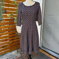 Bethany Chevron Patterned Knit Dress Fit N Flare Skater Colorful Sz M