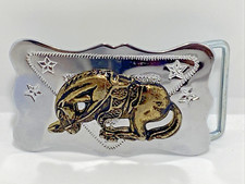 Vintage Belt Buckle Silver Tone Bucking Bronco Made in Hong Kong Free Shipping