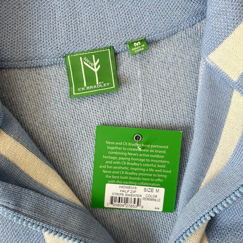 Neve St Moritz Half Zip Sweater Medium Wool Blend Periwinkle Stripe Nordic Ski - Picture 5 of 7