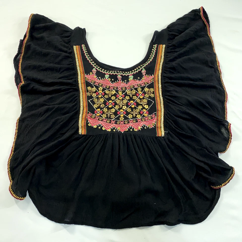 Top Ecote Mujer Extra Pequeño Negro Bordado Adornado Boho Pradera Gitana Foto 3 de 4