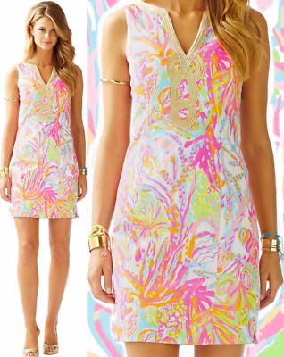 Lilly Pulitzer Janice Scuba To Cuba Print Gold Soutache Shift Dress