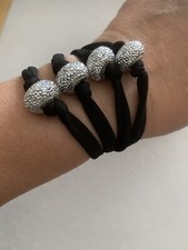 Bracciale Fettuccia lycra Nero Perle di Strass argenteo lucido Braccialetto 
