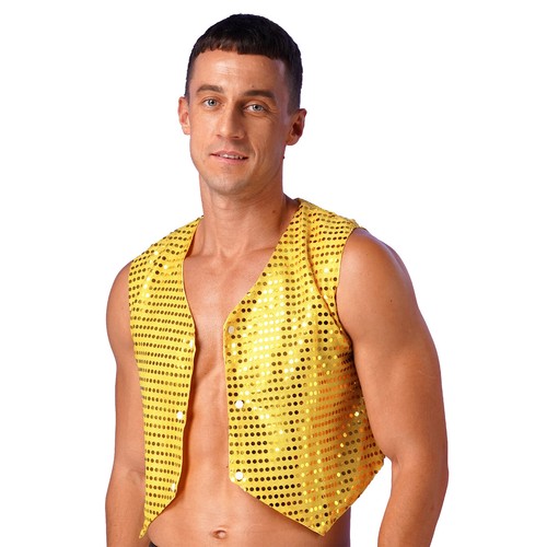 Men's Shiny Sparkly Sequins Vest Slim Fitted Tank Tops Sleeveless Clubwear Shirt - Picture 25 of 97