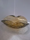 Murano Controlled Bubble Amber Ash Tray Bowl Mid Century Art Glass