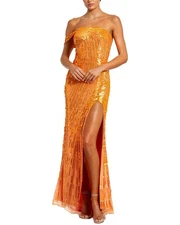 Mac Duggal One Shoulder Mesh Sequin Gown Women's