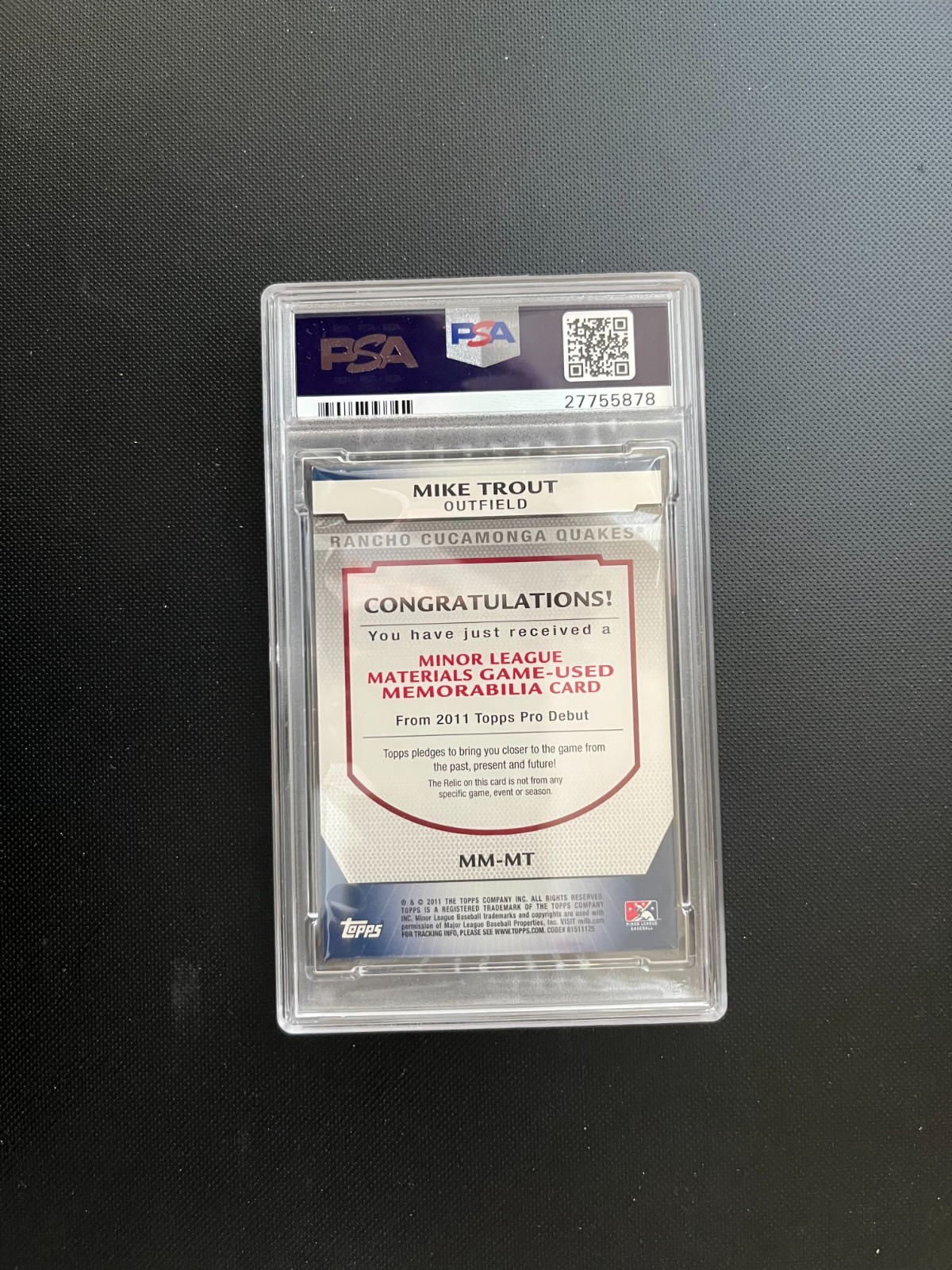 Mike Trout 2011 Topps Pro Debut Materials # MM-MT *PSA 7 NM* Los Angeles Angels view 2