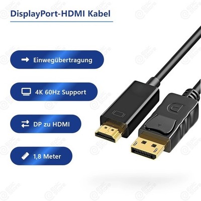 DisplayPort auf HDMI Kabel 1,8 Meter Einwegübertragung DP to HDMI Cable