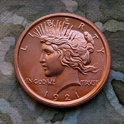 Copper 1921 Peace Dollar One oz .999 Fine Copper round