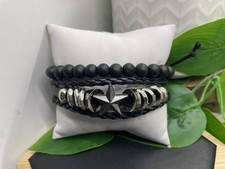 2 PC Leather Bracelet Stackable Adjustable Tie Free Star Charm B5215